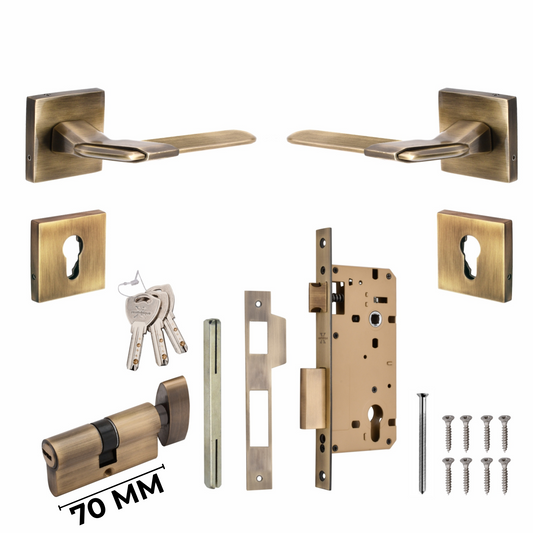 Xesthetique Morden Zinc Rose Door Lock Set – 10" Handle with Secure One Side Nobe Key 70MM/90MM Pin Cylinder MAR155