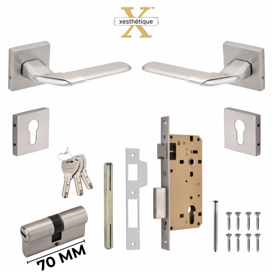 Xesthetique Morden Zinc Rose Door Lock Set – 10" Handle with Secure Both Side Key 70MM/90MM Pin Cylinder MAR158