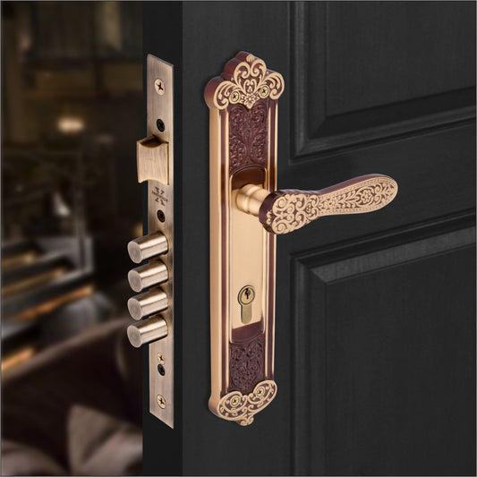 Xesthetique Vintage Brass Mortise Door Lock Set – 10" Handle with Secure 4 Bullet Lock Both Side Ultra Key/One Side Nobe Ultra Key Cylinder AP169