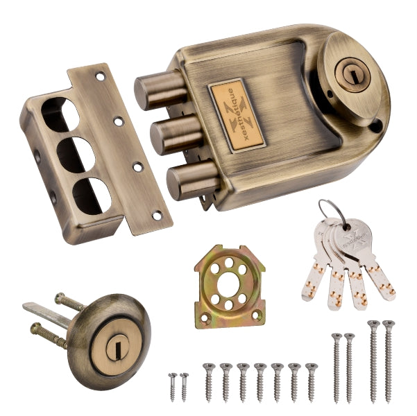 Xesthetique Durable & Stylish Door Lock for Home - Secure Main Door Locks for Home, Double Door Lock Set for Main Door, Rim Lock with Brass Both Side Ultra Keys