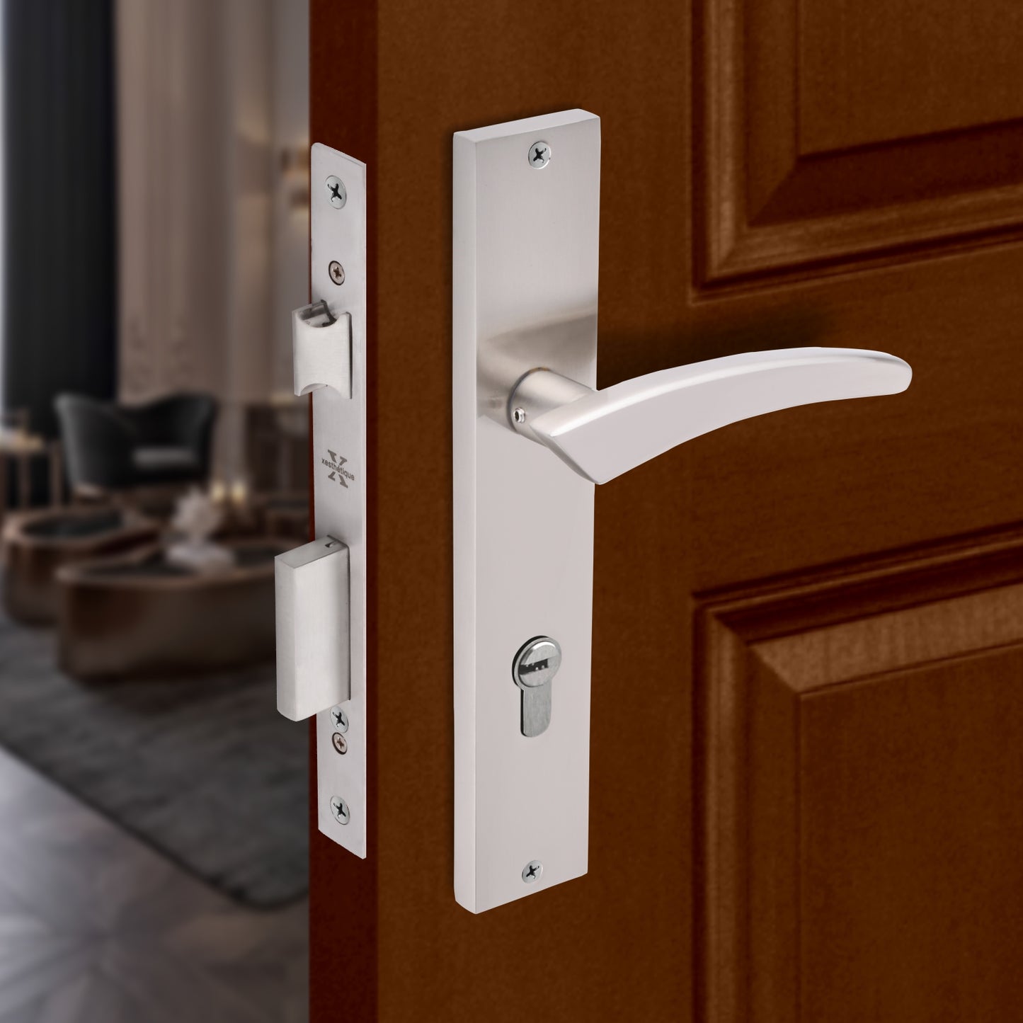 Xesthetique Premium Brass Mortise Door Lock Set – 10" Handle with Secure Both Side Ultra Key Cylinder CASP145