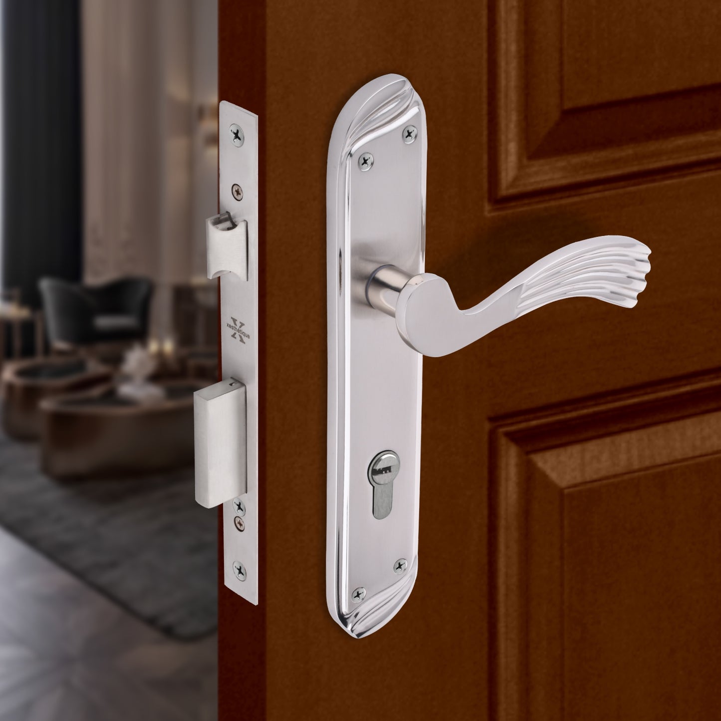 Xesthetique Vintage Brass Mortise Door Lock Set – 10" Handle with Secure One Side Nobe Ultra Key 70MM/90MM Pin Cylinder HU33