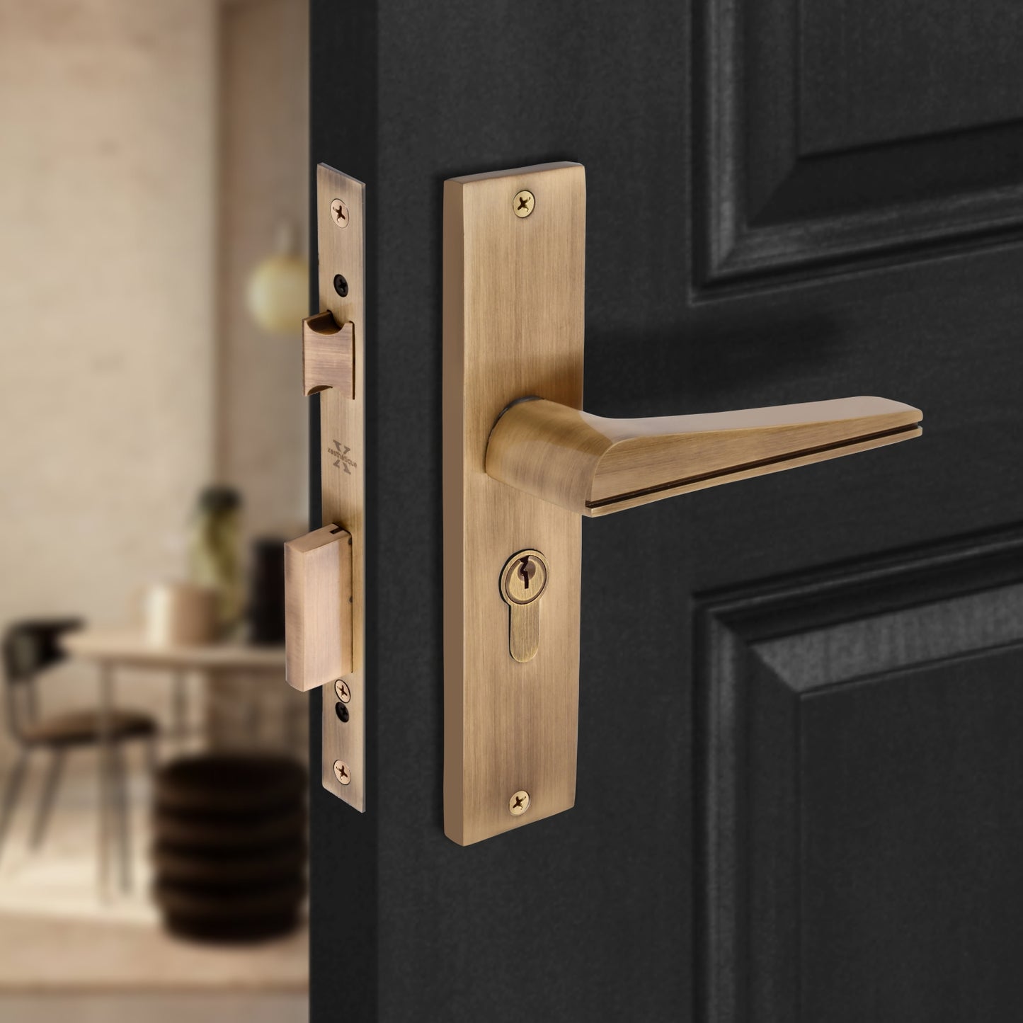 Xesthetique Premium Brass Mortise Door Lock Set – 8" Handle with Secure One Side Nobe Key Cylinder ME41