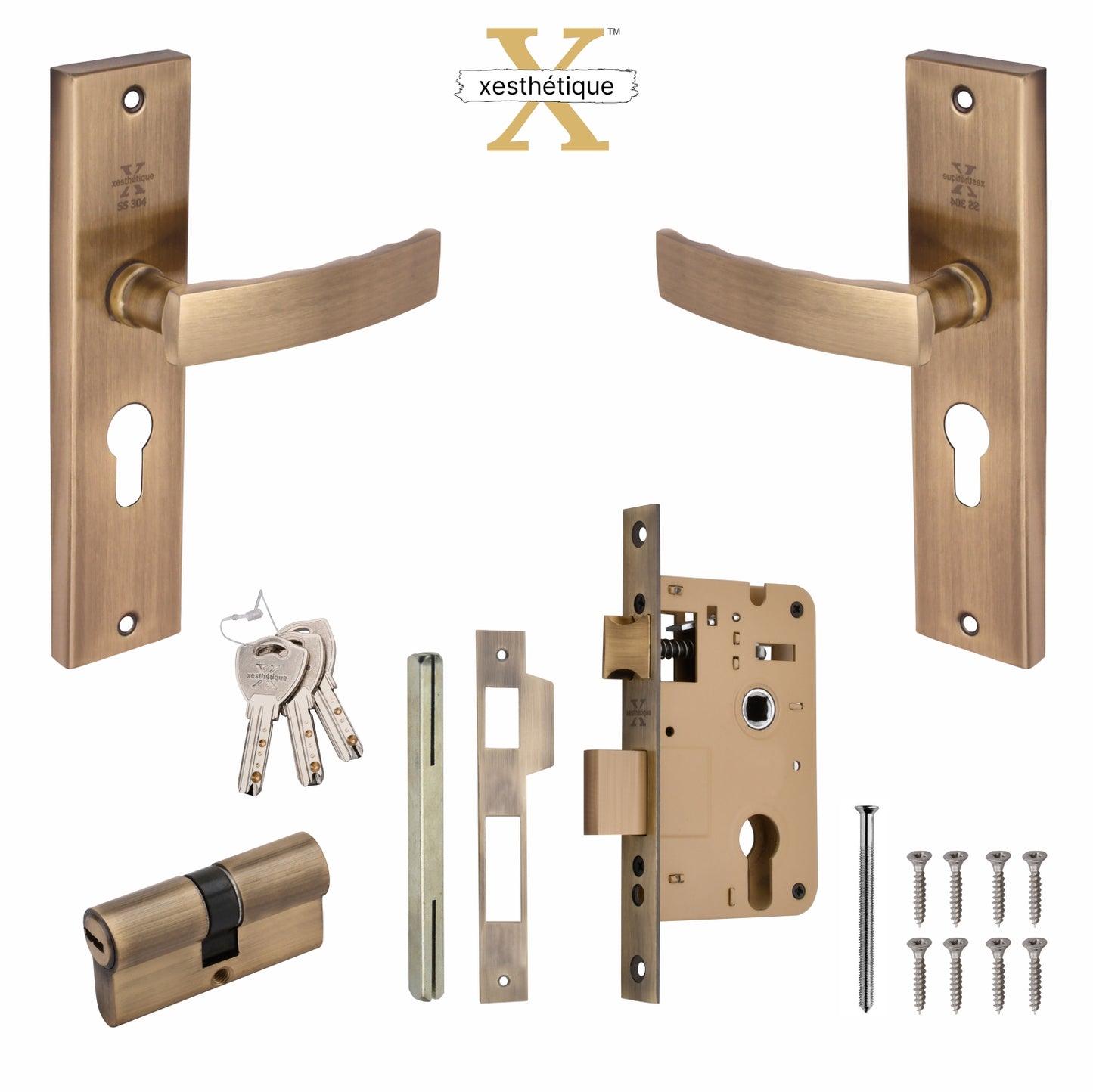 Xesthetique Morden S.S. 304 Mortise Door Lock Set – 8" Handle with Secure Both Side Ultra Key Cylinder MIL92