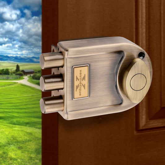 Xesthetique Durable & Stylish Door Lock for Home - Secure Main Door Locks for Home, Double Door Lock Set for Main Door, Rim Lock with Brass One Side Nobe Ultra Keys