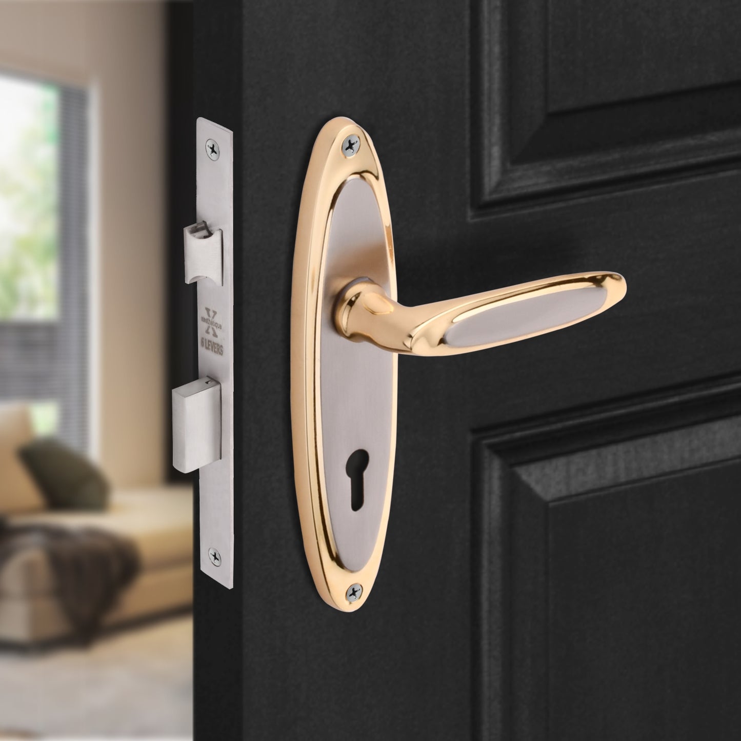 Xesthetique Premium Brass Mortise Door Lock Set – 7" Handle with Secure KY Lock Regular Key OP17