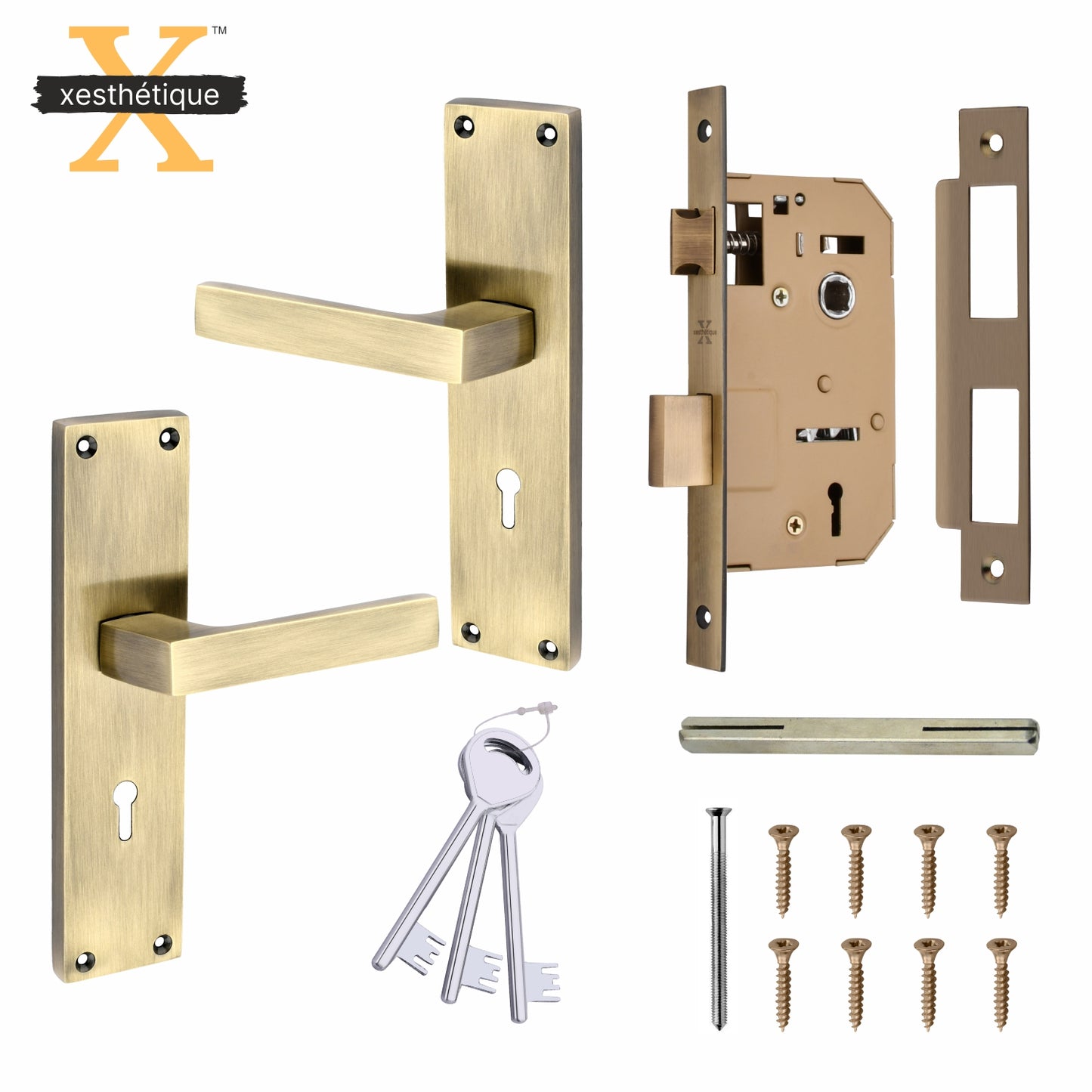 Xesthetique Mortise Door Lock Handle Set 8 Inch - with 3 Ultra Brass Keys, Door Locks For Main Door, Bedroom,Living Room  – Ideal Security for Home,Office,Hotels(C102)