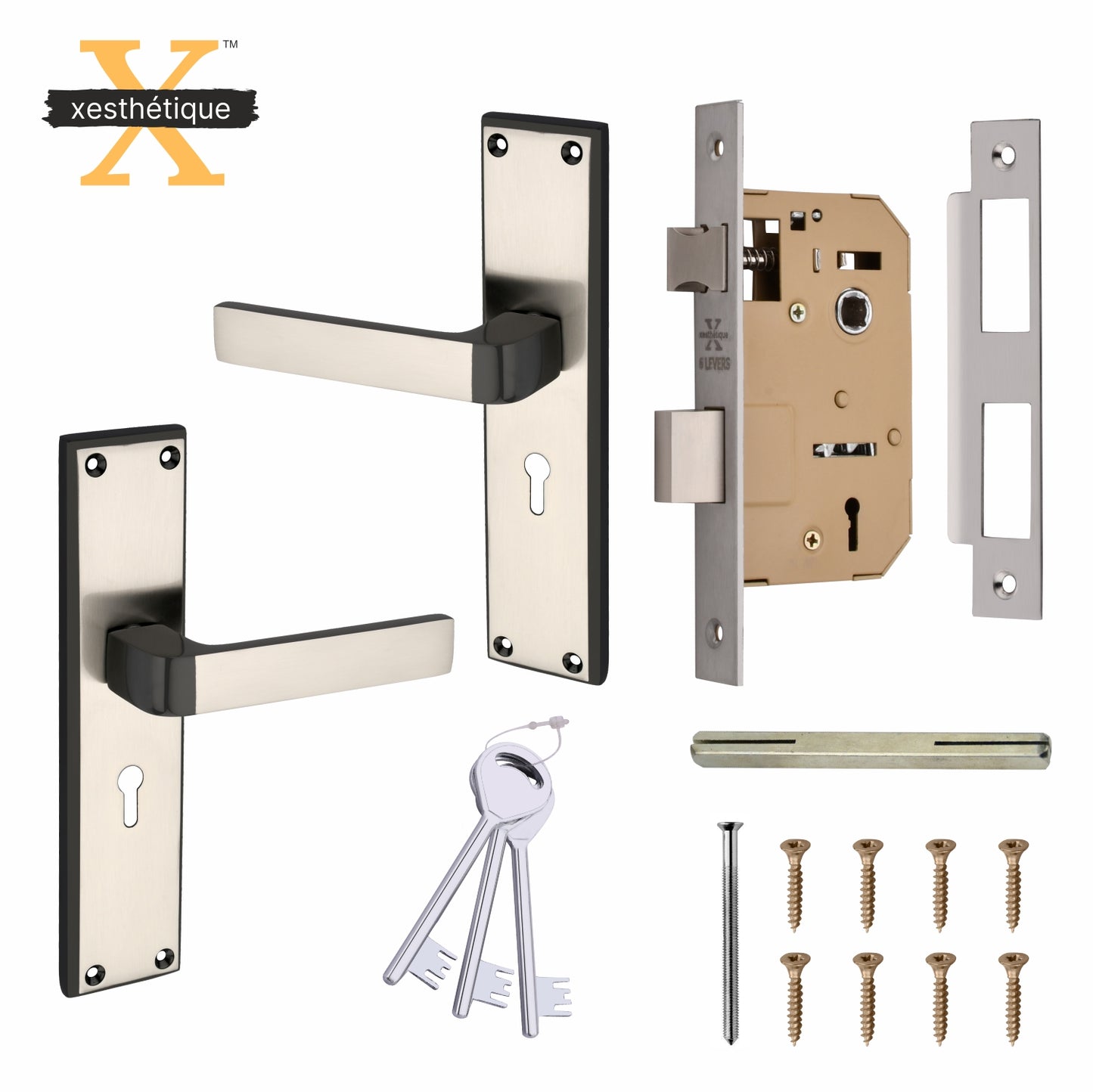 Xesthetique Mortise Door Lock Handle Set 8 Inch - with 3 Ultra Brass Keys, Door Locks For Main Door, Bedroom,Living Room  – Ideal Security for Home,Office,Hotels(C103)