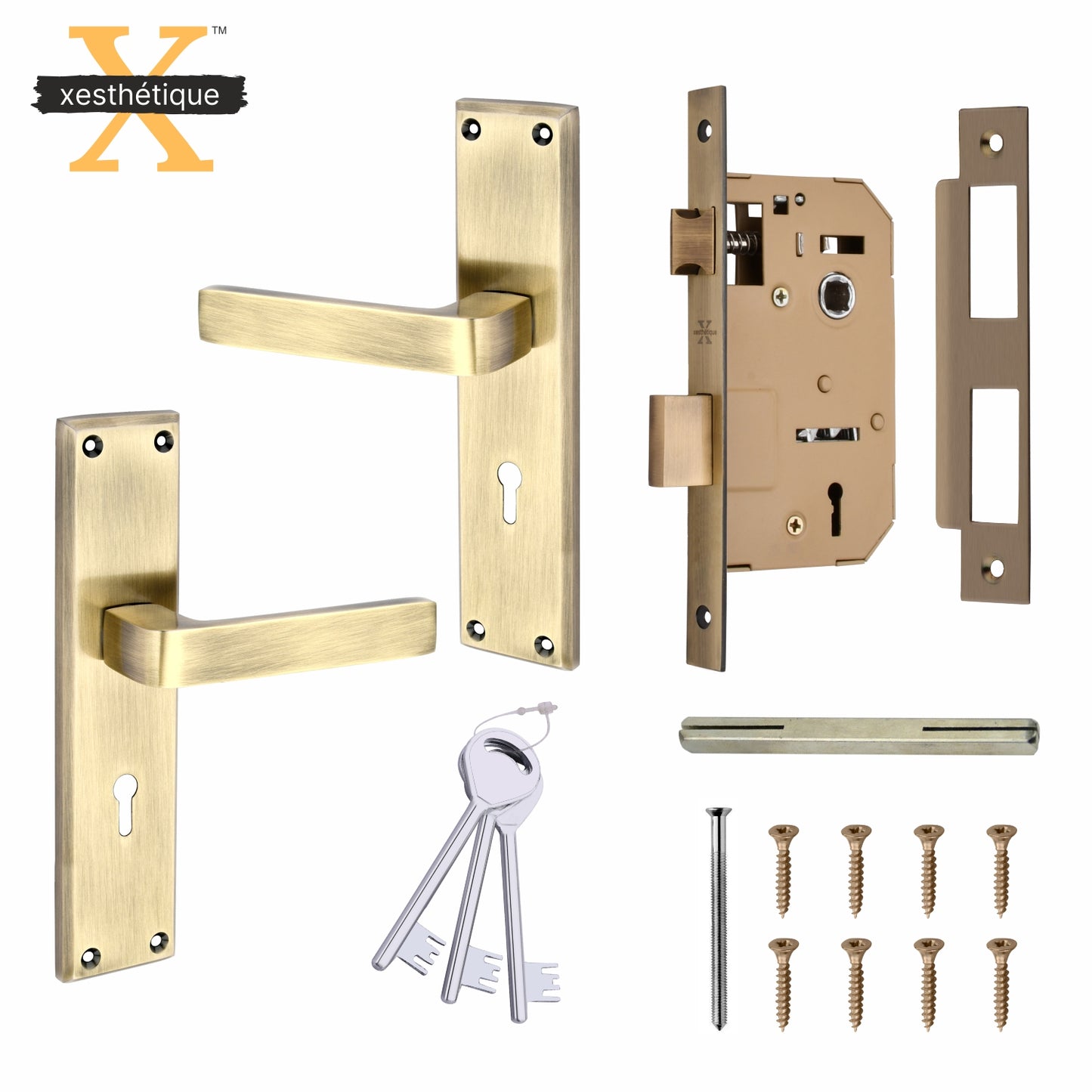 Xesthetique Mortise Door Lock Handle Set 8 Inch - with 3 Ultra Brass Keys, Door Locks For Main Door, Bedroom,Living Room  – Ideal Security for Home,Office,Hotels(C103)