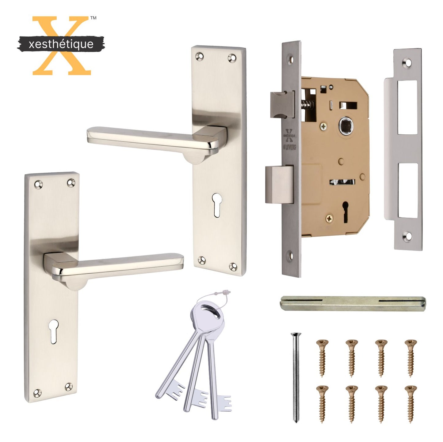 Xesthetique Mortise Door Lock Handle Set 8 Inch - with 3 Ultra Brass Keys, Door Locks For Main Door, Bedroom,Living Room  – Ideal Security for Home,Office,Hotels(C104)