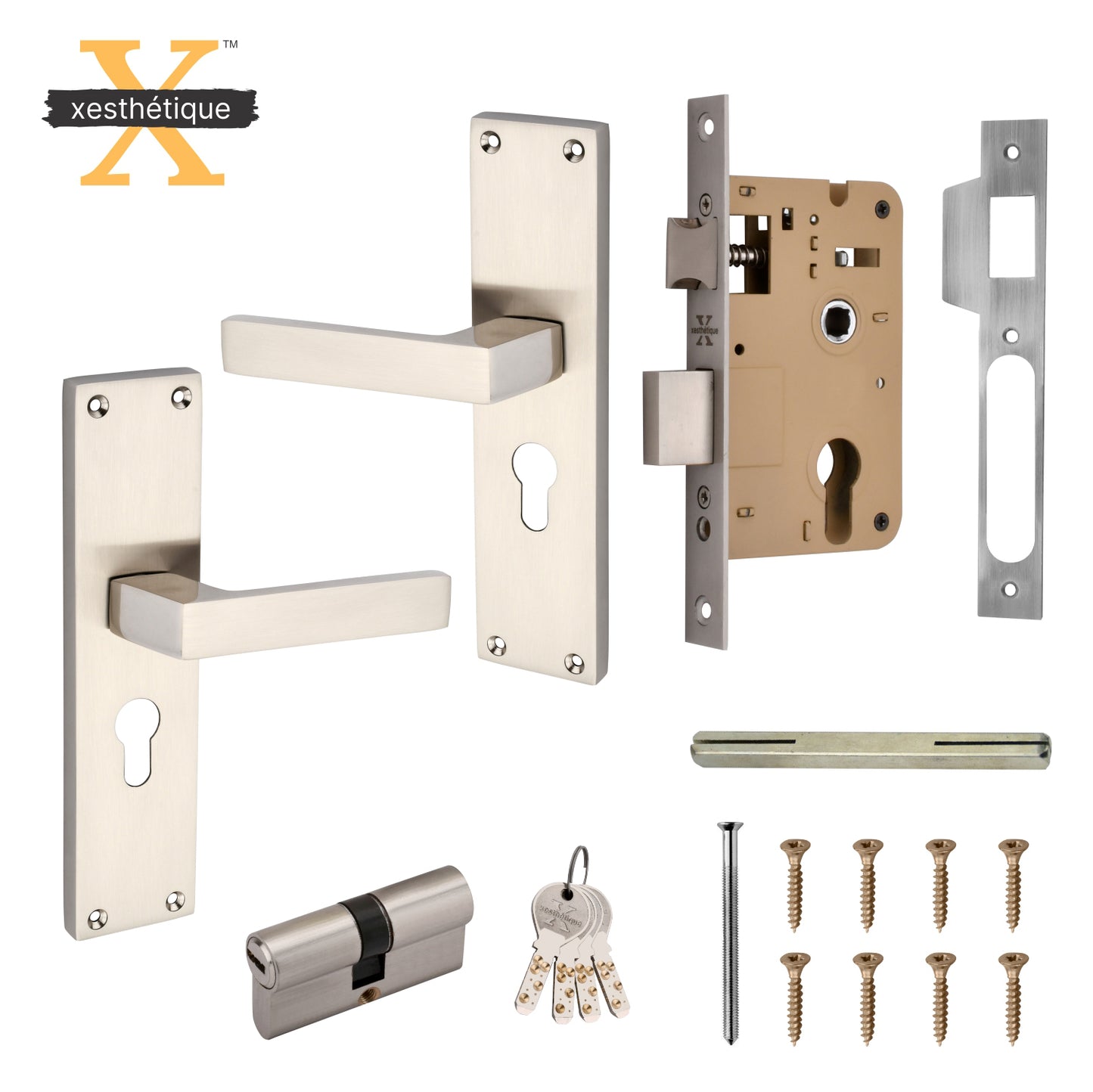 Xesthetique Mortise Door Lock Handle Set 8 Inch - with 3 Ultra Brass Keys, Door Locks For Main Door, Bedroom,Living Room  – Ideal Security for Home,Office,Hotels(C102)