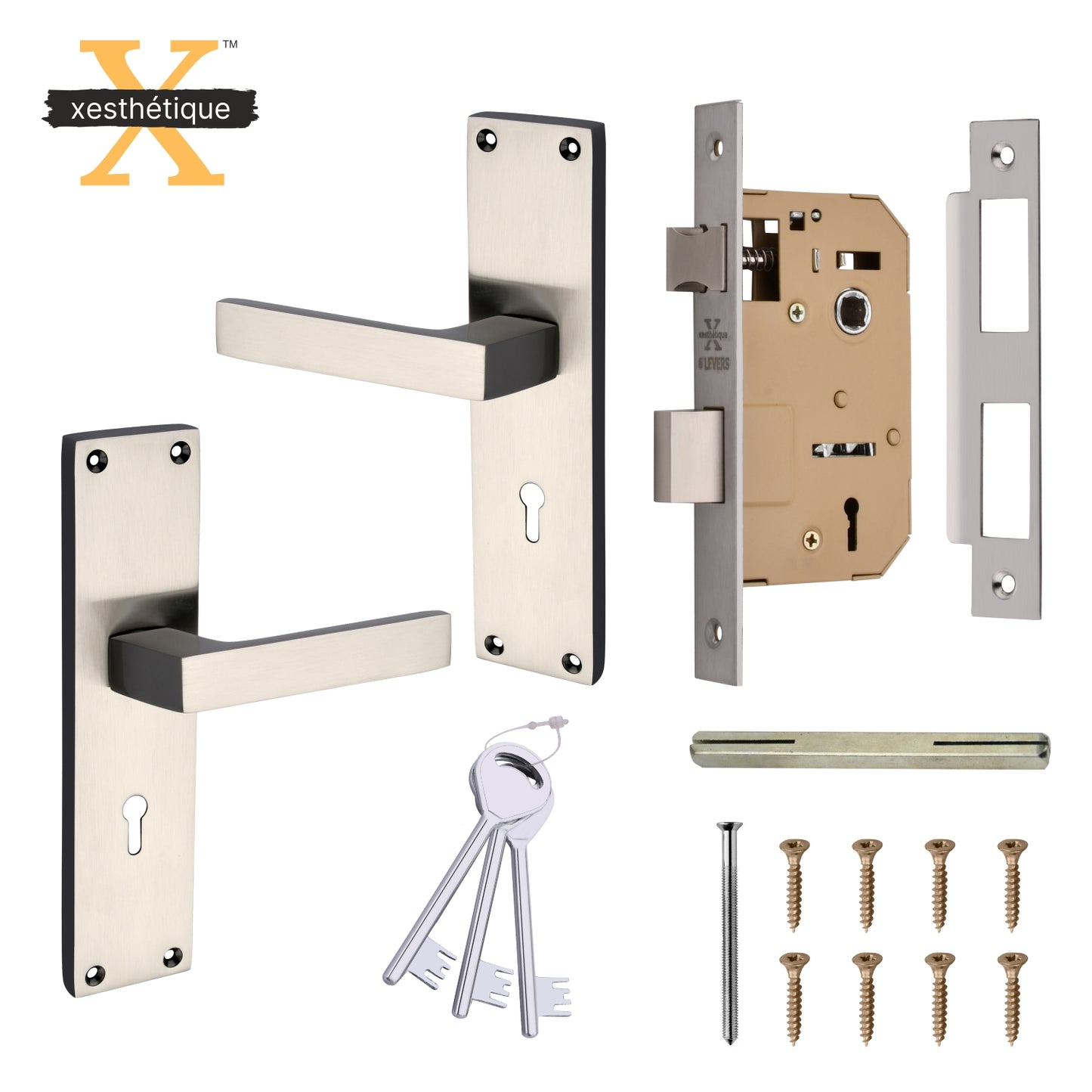 Xesthetique Mortise Door Lock Handle Set 8 Inch - with 3 Ultra Brass Keys, Door Locks For Main Door, Bedroom,Living Room  – Ideal Security for Home,Office,Hotels(C102)