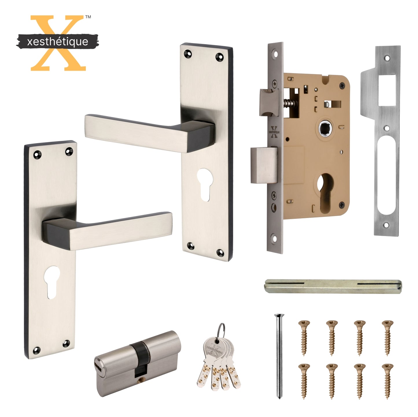 Xesthetique Mortise Door Lock Handle Set 8 Inch - with 3 Ultra Brass Keys, Door Locks For Main Door, Bedroom,Living Room  – Ideal Security for Home,Office,Hotels(C102)