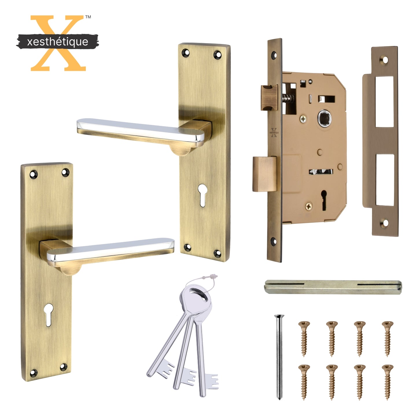 Xesthetique Mortise Door Lock Handle Set 8 Inch - with 3 Ultra Brass Keys, Door Locks For Main Door, Bedroom,Living Room  – Ideal Security for Home,Office,Hotels(C104)