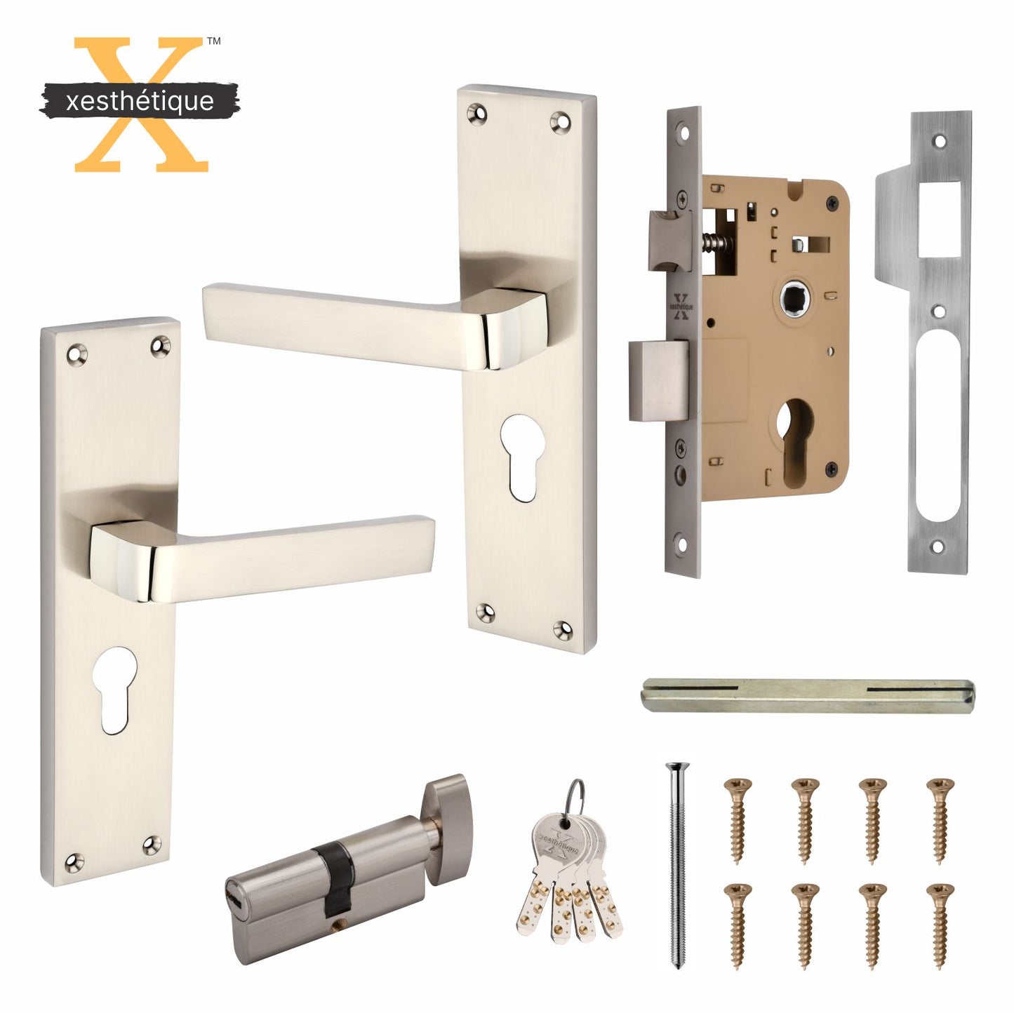 Xesthetique Mortise Door Lock Handle Set 8 Inch - with 3 Ultra Brass Keys, Door Locks For Main Door, Bedroom,Living Room  – Ideal Security for Home,Office,Hotels(C103)