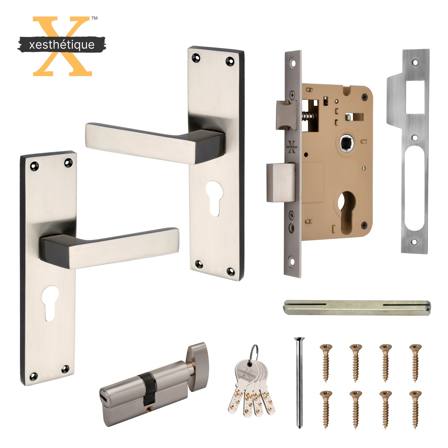 Xesthetique Mortise Door Lock Handle Set 8 Inch - with 3 Ultra Brass Keys, Door Locks For Main Door, Bedroom,Living Room  – Ideal Security for Home,Office,Hotels(C102)