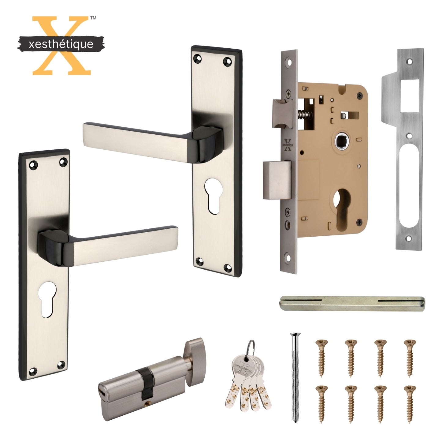 Xesthetique Mortise Door Lock Handle Set 8 Inch - with 3 Ultra Brass Keys, Door Locks For Main Door, Bedroom,Living Room  – Ideal Security for Home,Office,Hotels(C103)