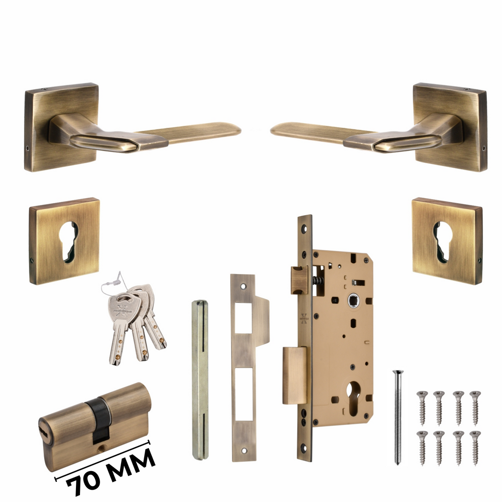 Xesthetique Morden Zinc Rose Door Lock Set – 10" Handle with Secure Both Side Key 70MM/90MM Pin Cylinder MAR154