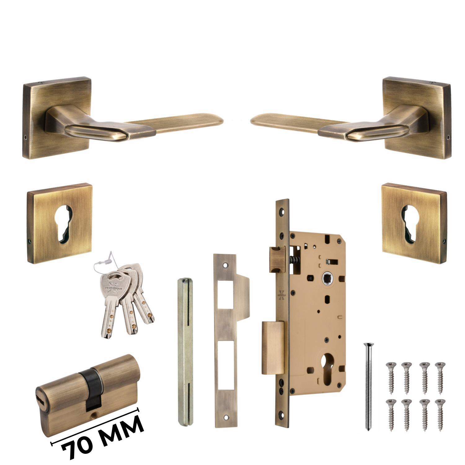 Xesthetique Morden Zinc Rose Door Lock Set – 10" Handle with Secure Both Side Key 70MM/90MM Pin Cylinder MAR154