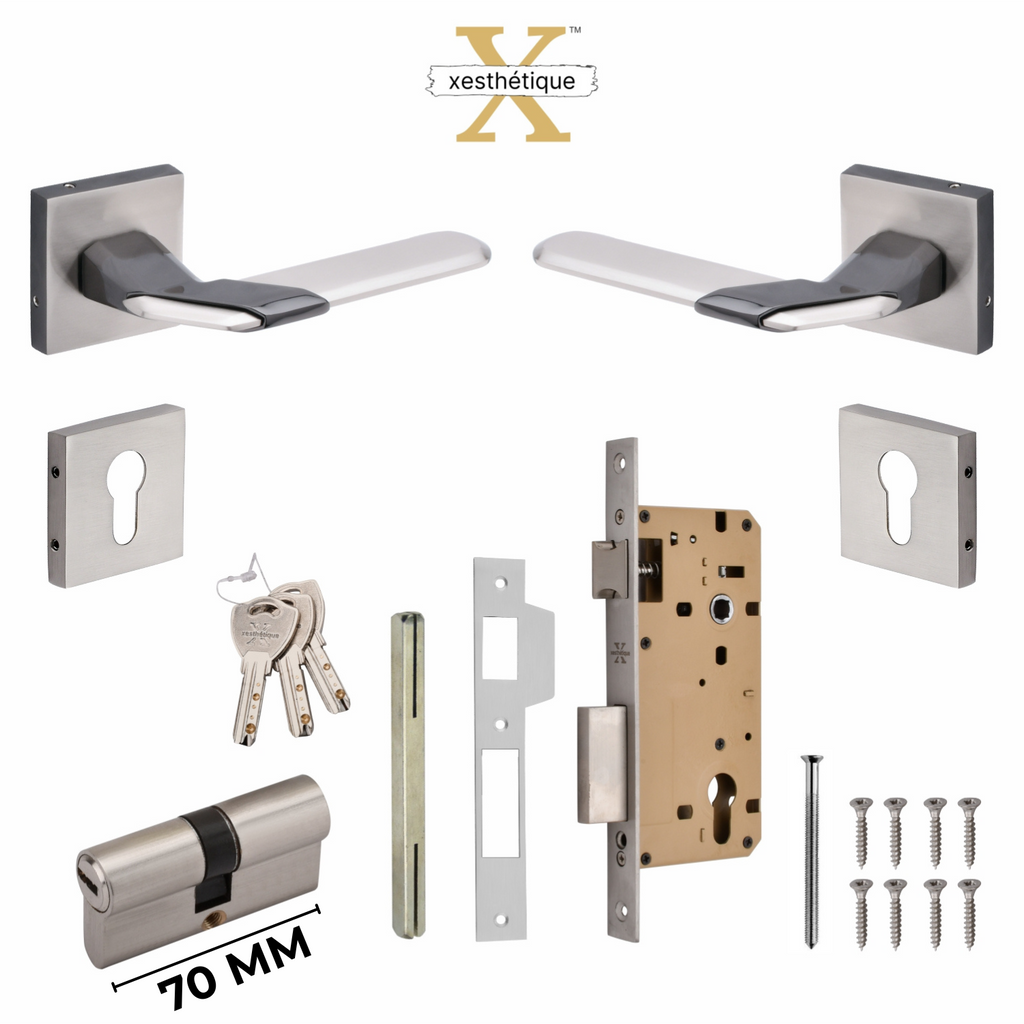 Xesthetique Morden Zinc Rose Door Lock Set – 10" Handle with Secure Both Side Key 70MM/90MM Pin Cylinder MAR156