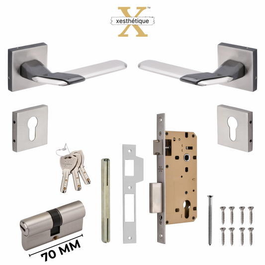 Xesthetique Morden Zinc Rose Door Lock Set – 10" Handle with Secure Both Side Key 70MM/90MM Pin Cylinder MAR156