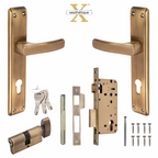 Xesthetique Premium Brass Mortise Door Lock Set – 10" Handle with Secure Both Side Ultra Key/ One Side Nobe Ultra Key Cylinder MAR162