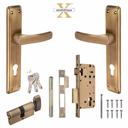 Xesthetique Premium Brass Mortise Door Lock Set – 10" Handle with Secure Both Side Ultra Key/ One Side Nobe Ultra Key Cylinder MAR162