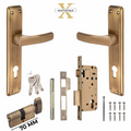 Xesthetique Premium Brass Mortise Door Lock Set – 10" Handle with Secure One Side Nobe Ultra Key 70MM/90MM Pin Cylinder MAR164