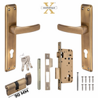 Xesthetique Premium Brass Mortise Door Lock Set – 10" Handle with Secure One Side Nobe Ultra Key 70MM/90MM Pin Cylinder MAR164