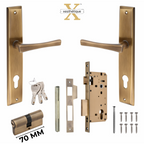 Xesthetique Premium Brass Mortise Door Lock Set – 10" Handle with Secure Both Side Ultra Key 70MM/90MM Pin Cylinder CH170