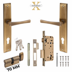 Xesthetique Premium Brass Mortise Door Lock Set – 10" Handle with Secure One Side Nobe Ultra Key 70MM/90MM Pin Cylinder CH171