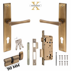 Xesthetique Premium Brass Mortise Door Lock Set – 10" Handle with Secure One Side Nobe Ultra Key 70MM/90MM Pin Cylinder CH171