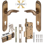Xesthetique Premium Brass Mortise Door Lock Set – 10" Handle with Secure One Side Nobe Ultra Key 70MM/90MM Pin Cylinder ALI176