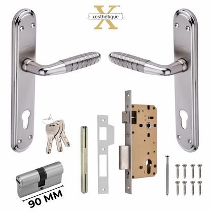 Xesthetique Premium Brass Mortise Door Lock Set – 10" Handle with Secure Both Side Ultra Key 70MM/90MM Pin Cylinder PR181