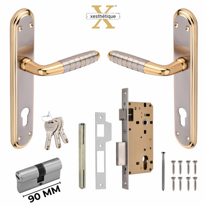 Xesthetique Premium Brass Mortise Door Lock Set – 10" Handle with Secure Both Side Ultra Key 70MM/90MM Pin Cylinder PR183