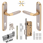 Xesthetique Premium Brass Mortise Door Lock Set – 10" Handle with Secure One Side Nobe Ultra Key 70MM/90MM Pin Cylinder PR184