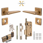 Xesthetique Premium Brass Rose Door Lock Set – 10" Handle with Secure One Side Nobe Ultra Key 70MM/90MM Pin Cylinder ME51