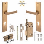 Xesthetique Premium Brass Mortise Door Lock Set – 10" Handle with Secure Both Side Ultra Key 70MM/90MM Pin Cylinder CA56