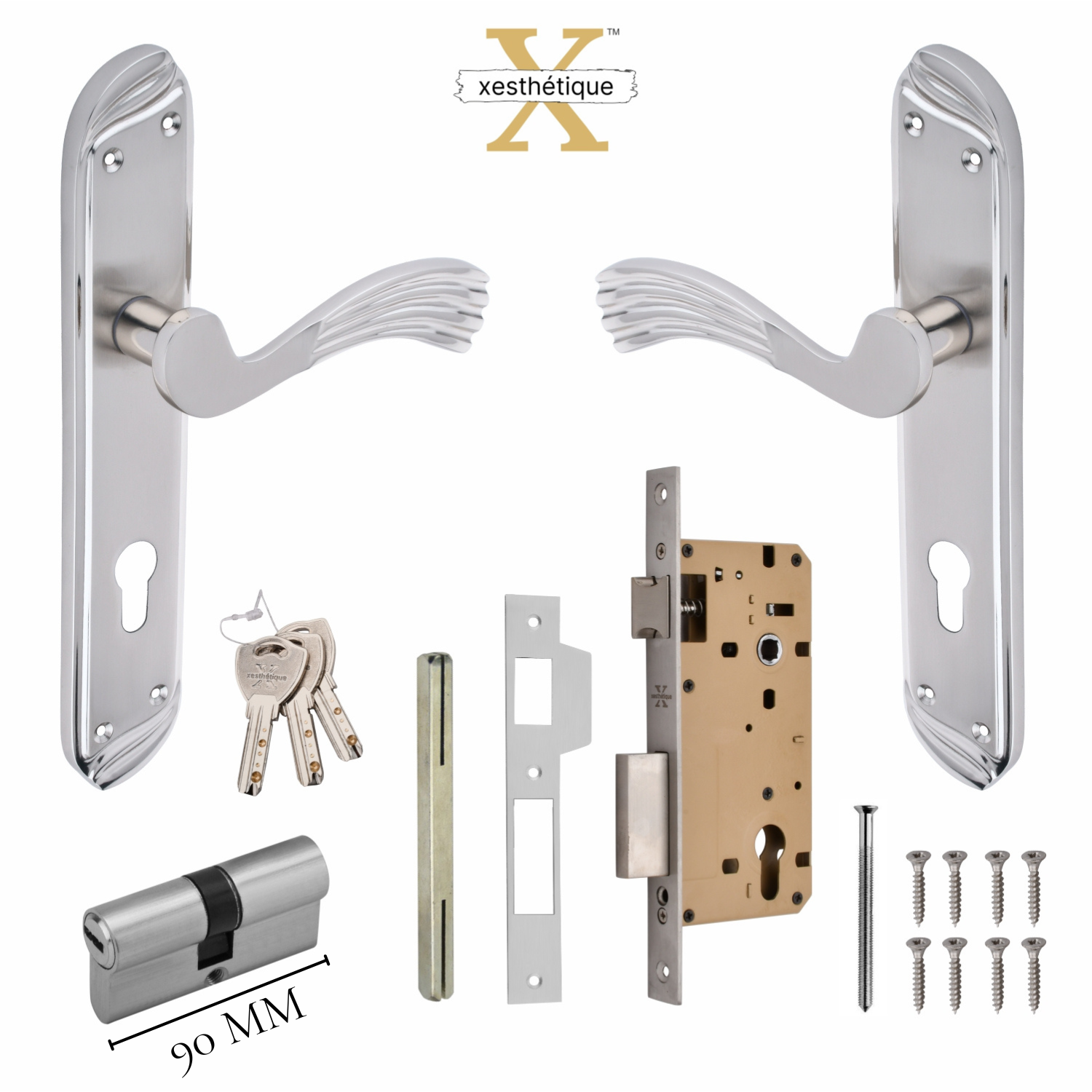 Xesthetique Vintage Brass Mortise Door Lock Set – 10" Handle with Secure Both Side Ultra Key 70MM/90MM Pin Cylinder HU29