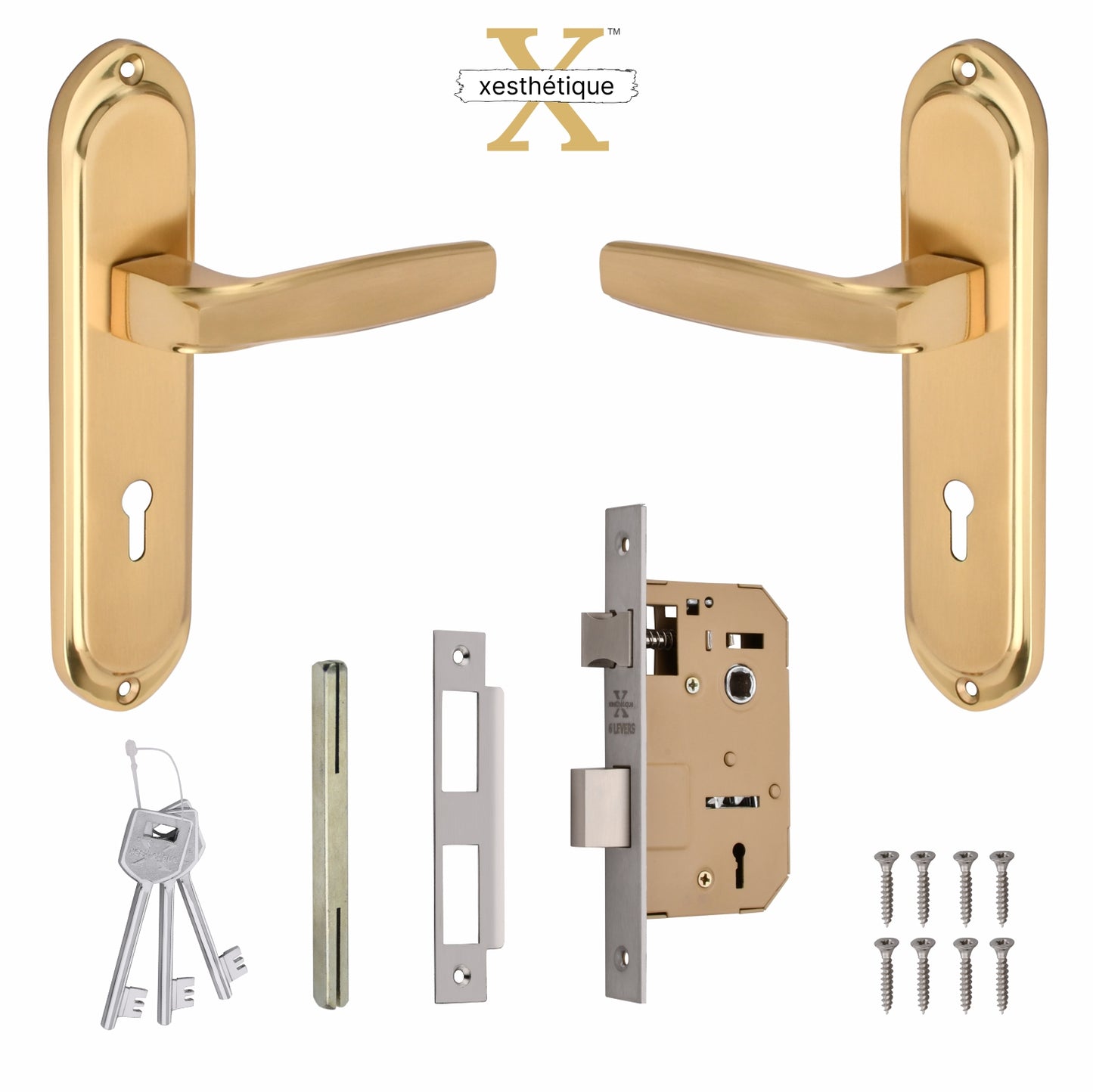 Xesthetique Premium Brass Mortise Door Lock Set – 7" Handle with Secure KY Lock Regular Key AG08