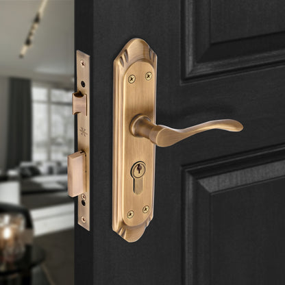 Xesthetique Premium Brass Mortise Door Lock Set – 8" Handle with Secure One Side Nobe Key Cylinder AE10