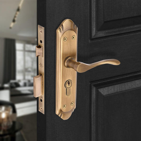 Xesthetique Premium Brass Mortise Door Lock Set – 8" Handle with Secure Both Side Key Cylinder AE09