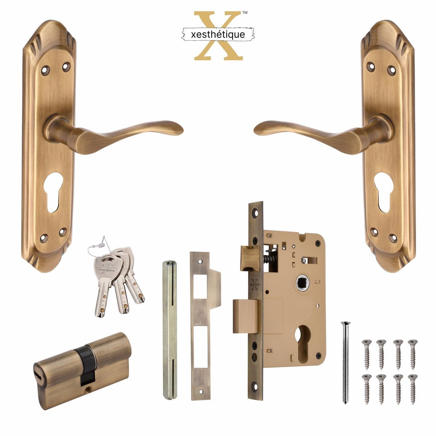 Xesthetique Premium Brass Mortise Door Lock Set – 8" Handle with Secure Both Side Key Cylinder AE09