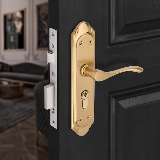 Xesthetique Premium Brass Mortise Door Lock Set – 8" Handle with Secure One Side Nobe Key Cylinder AE10