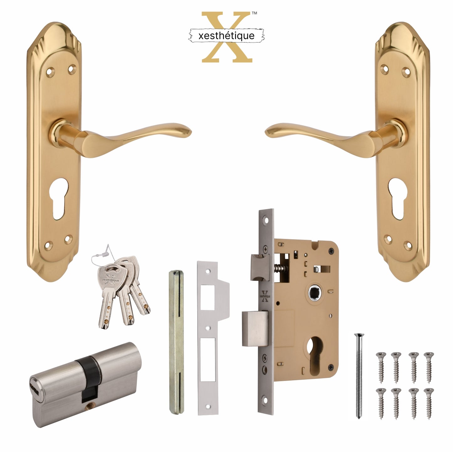 Xesthetique Premium Brass Mortise Door Lock Set – 8" Handle with Secure Both Side Key Cylinder AE09