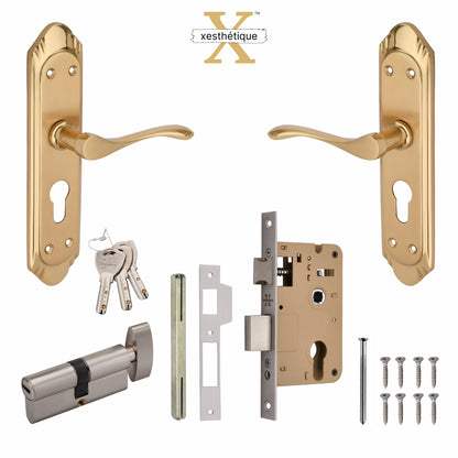 Xesthetique Premium Brass Mortise Door Lock Set – 8" Handle with Secure One Side Nobe Key Cylinder AE10