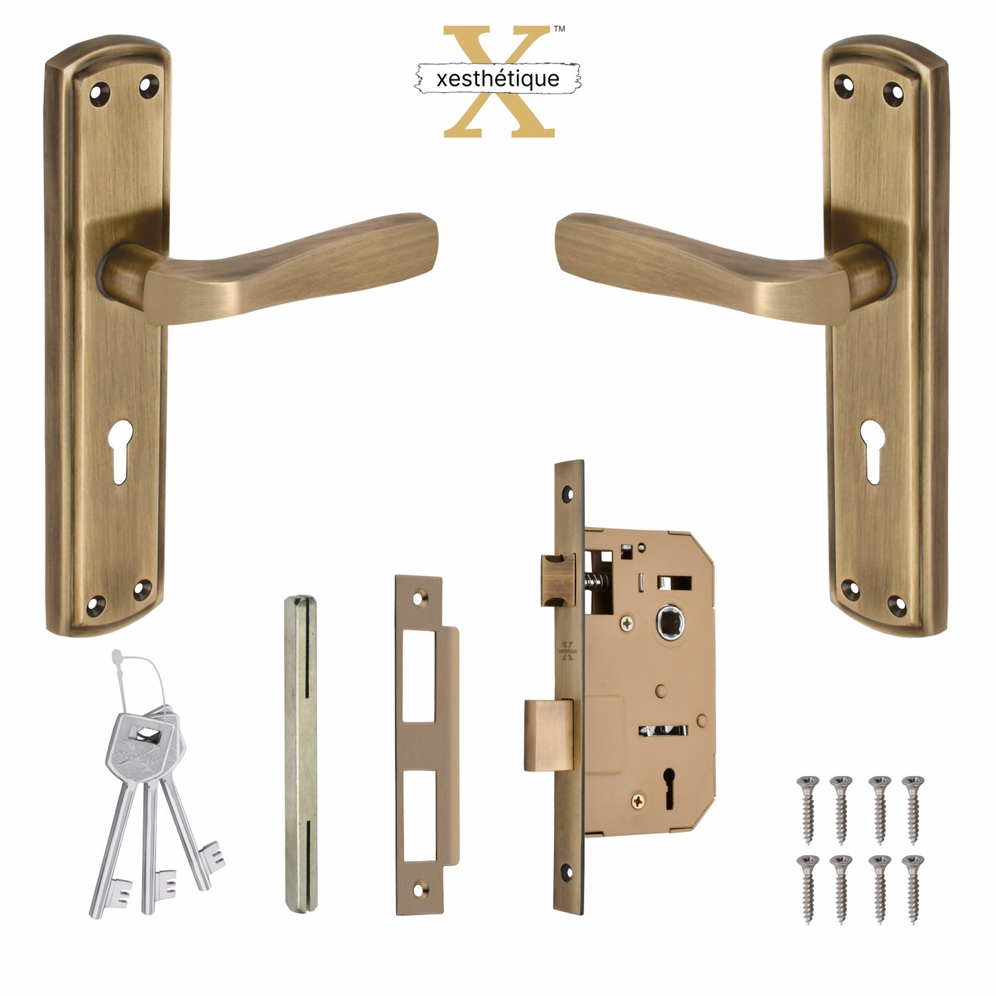 Xesthetique Mortise Door Lock Set – 8" Handle with Secure KY Lock Regular Key AT60