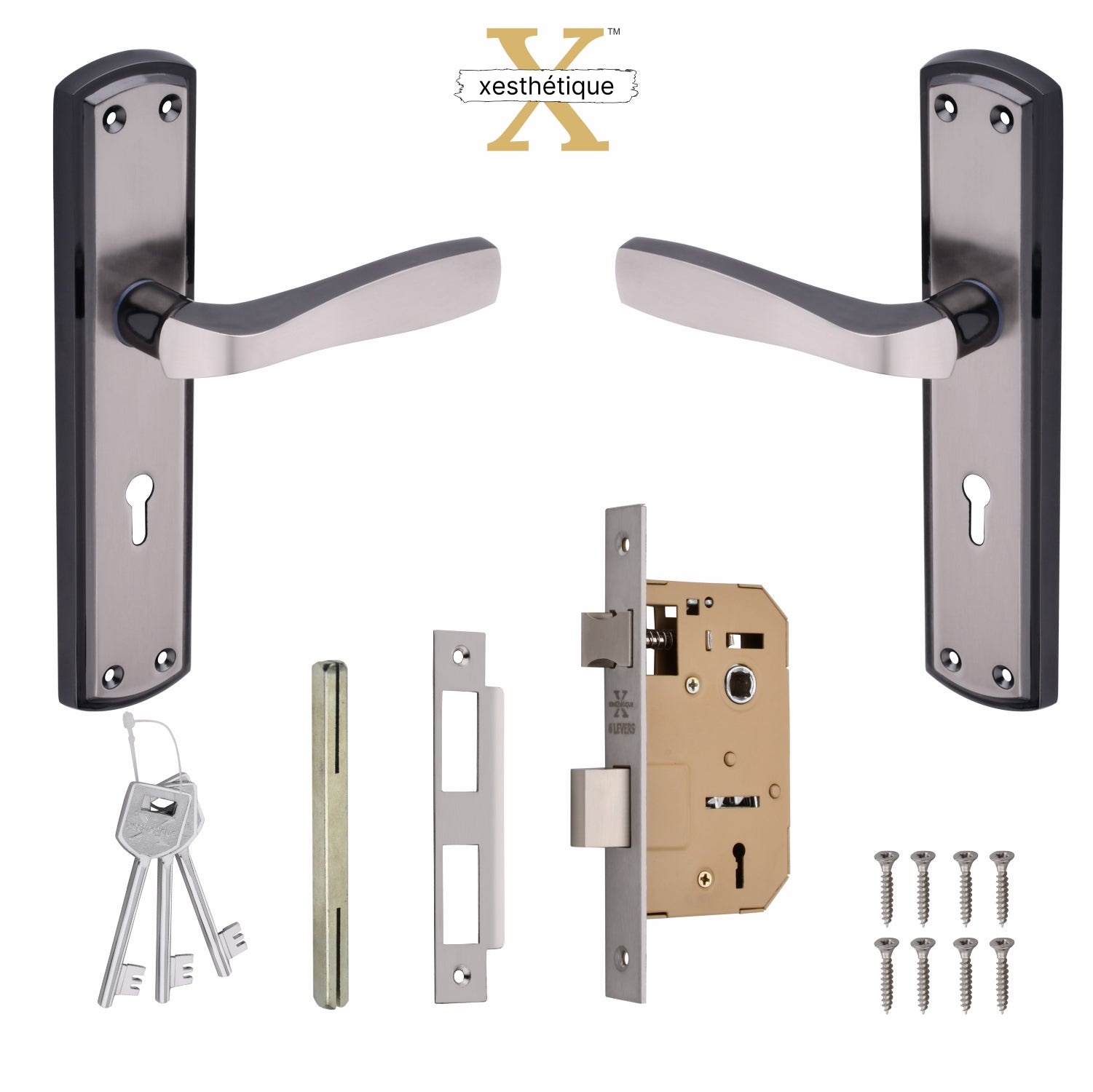 Xesthetique Mortise Door Lock Set – 8" Handle with Secure KY Lock Regular Key AT60