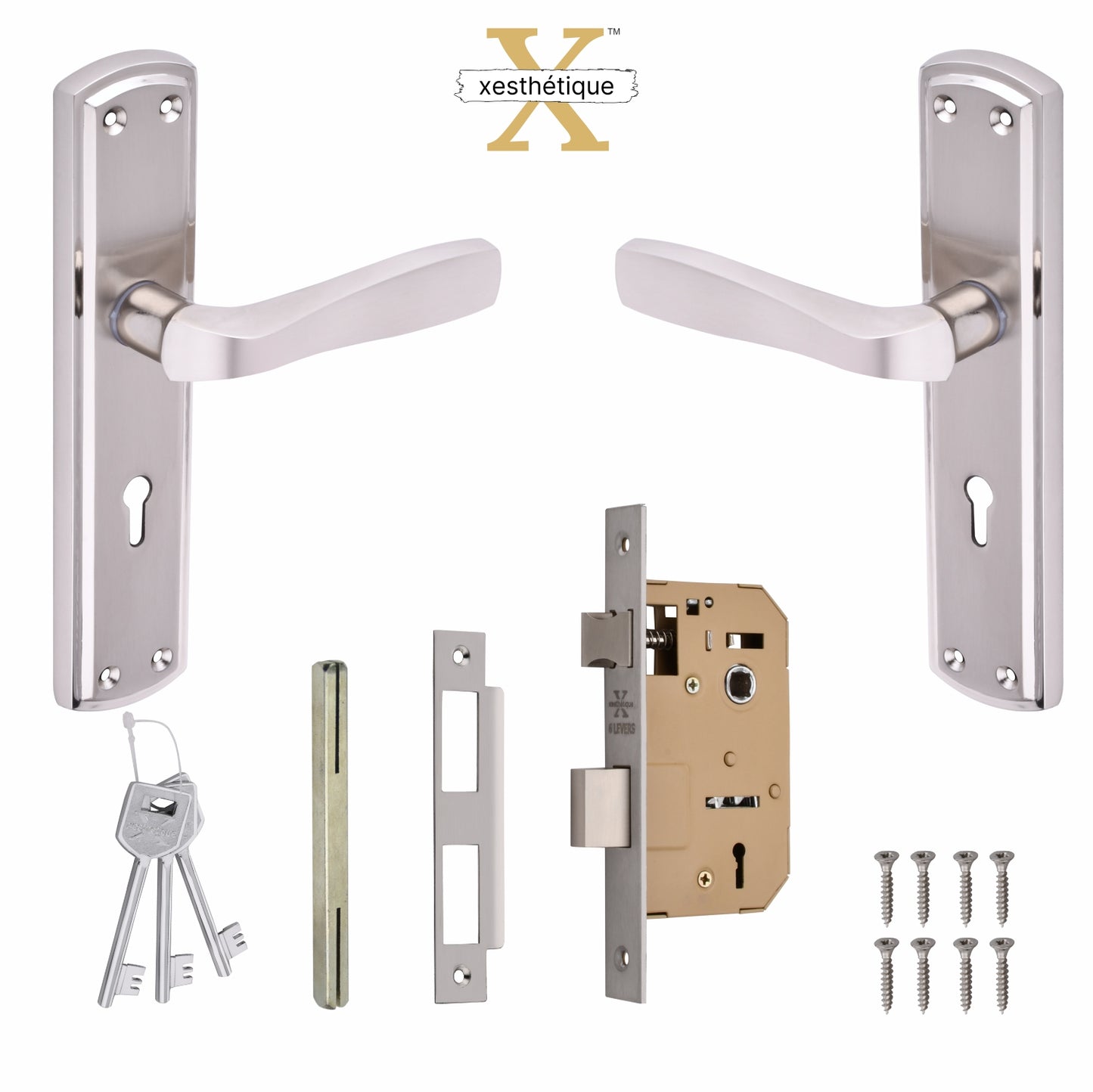 Xesthetique Mortise Door Lock Set – 8" Handle with Secure KY Lock Regular Key AT60