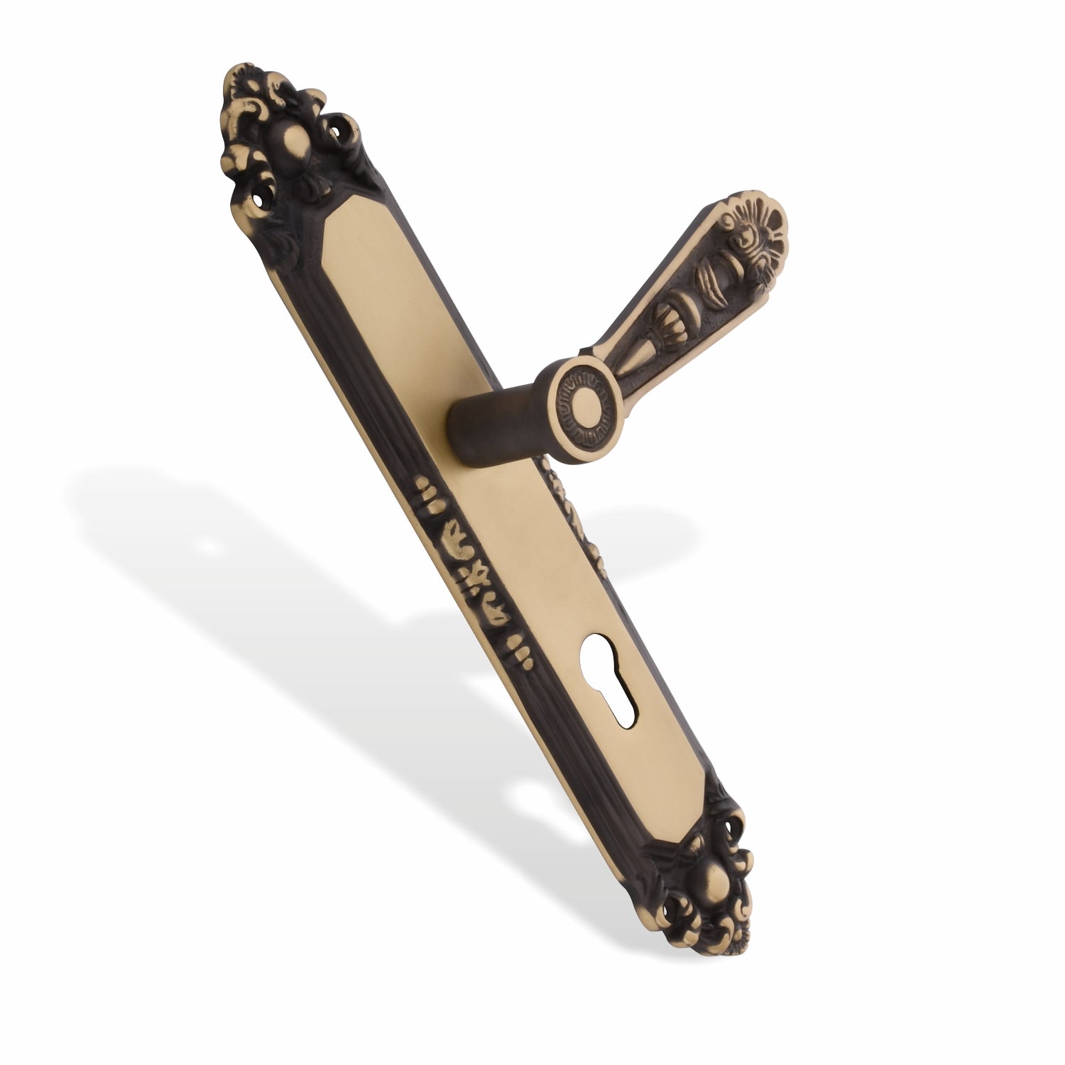 Xesthetique Vintage Brass Mortise Door Lock Set – 10" Handle with Secure 4 Bullet Lock One Side Nobe Ultra Key 70MM/90MM Pin Cylinder AU69